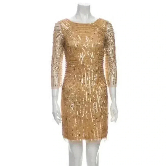 Aidan Mattox Sequin Long Sleeve Party Dress Sz 6 - Picture 2 of 11